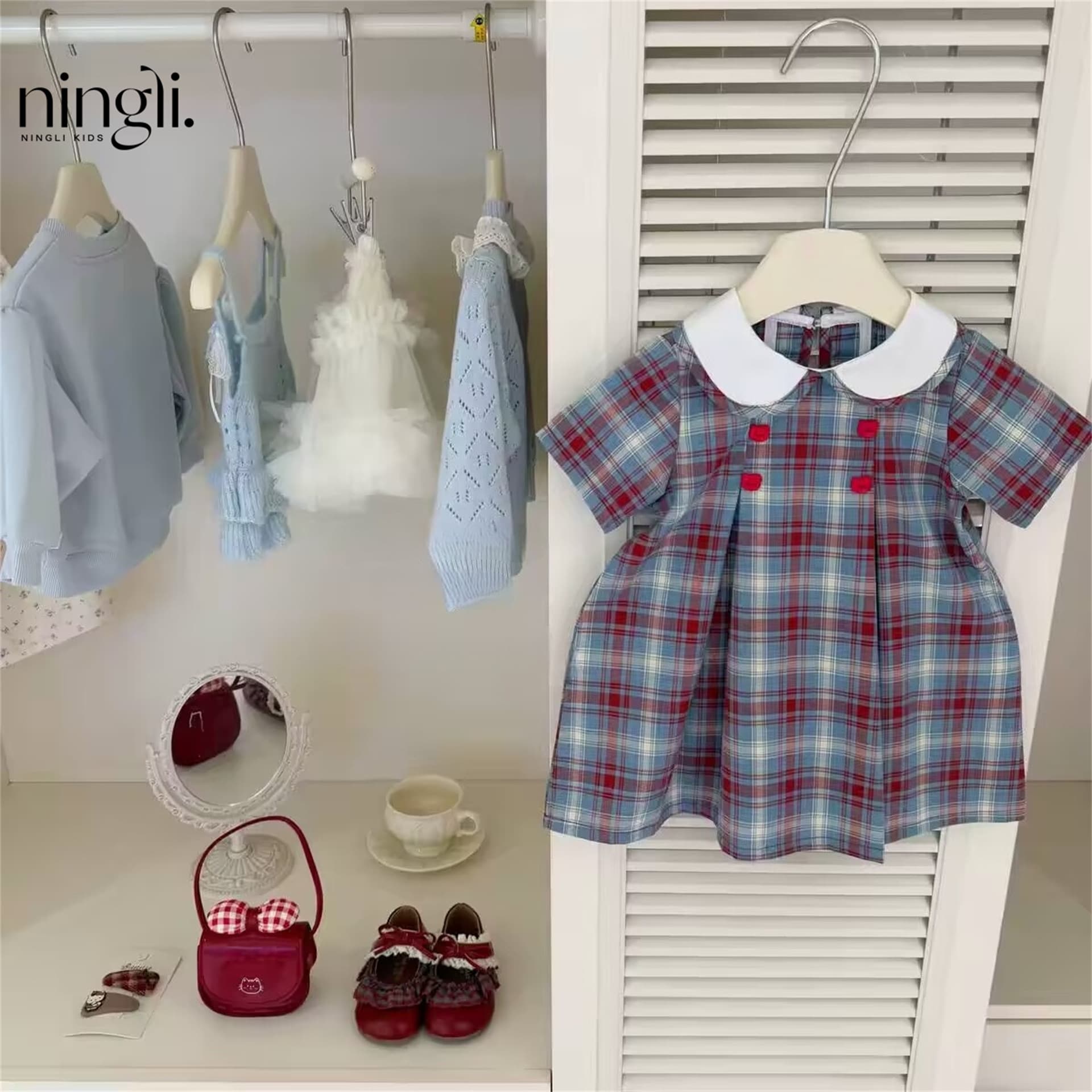 Ningli Girls Summer New Style Plaid Dress for Toddlers, Comfortable Casual Short Sleeve Princess Dress