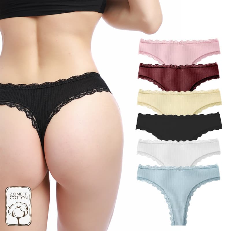 Specially supplied women's lace-trimmed pure cotton briefs, low-waisted thongs with bows, plus sizes available in European and American styles.
