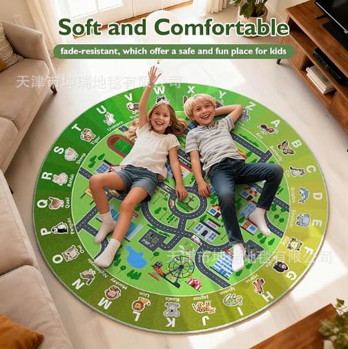 Cartoon children's room crystal velvet floor mat children's educational learning carpet kindergarten English alphabet round crawling mat