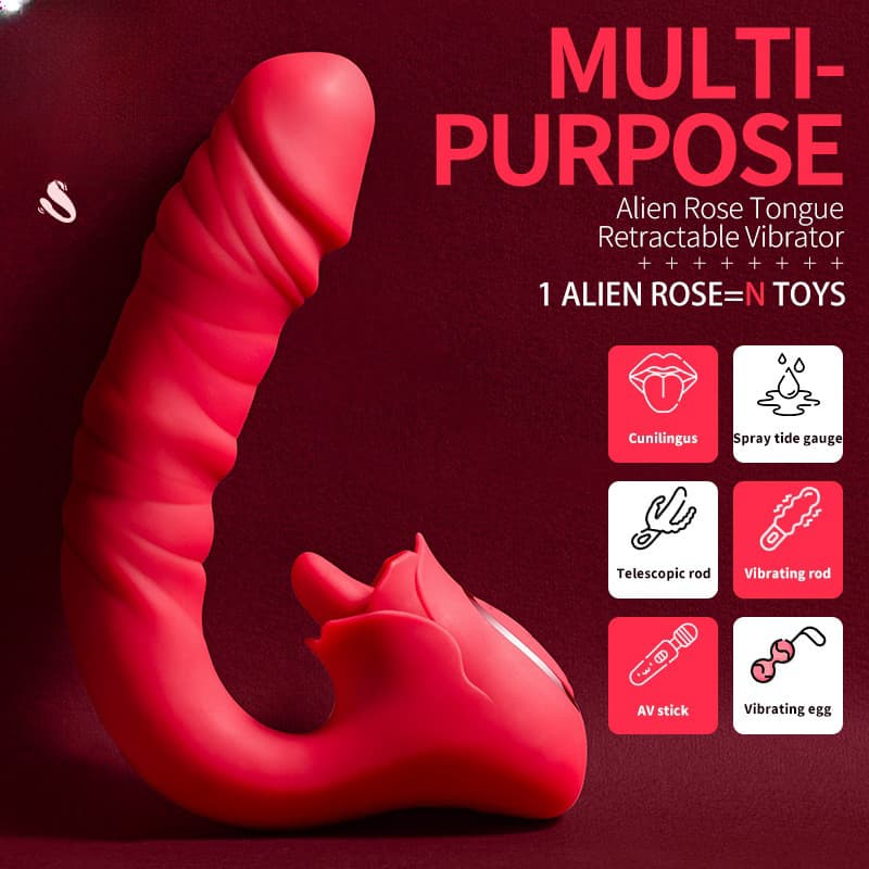Cross-border Hot-selling Alien Rose Licking Telescopic Vibrator Female AV Wand Masturbator Adult Products Sex Toys