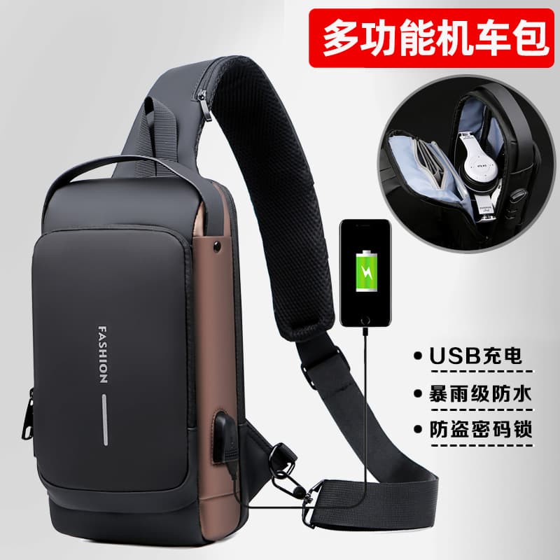 Cross-border men's motorcycle bag password anti-theft chest bag men's bag shoulder bag sports waist bag casual multi-functional crossbody bag