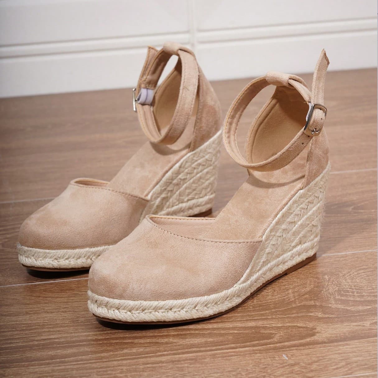 Cross-border Woven Wedge Sandals for Women Summer Platform Thick Heel High Heel Casual Buckle Sandals