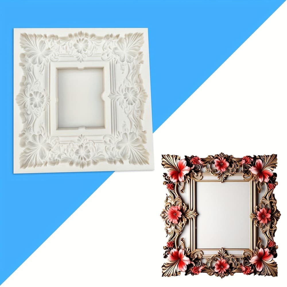 New flower-edged Baroque photo frame fondant silicone mold cake decoration baking mold plaster mold