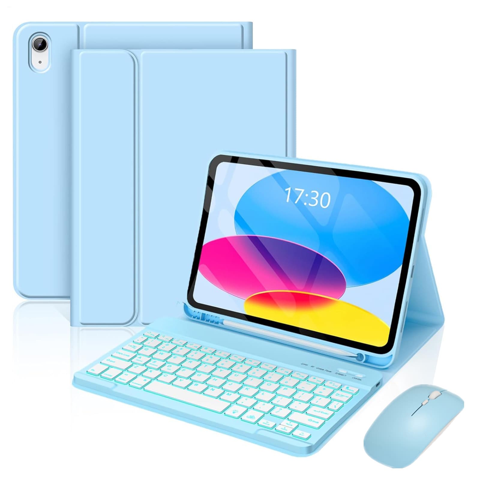 Bluetooth Keyboard Case for iPad A16 11-inch 2025, 10th Generation, Colorful Face Keys, White Backlit Keyboard