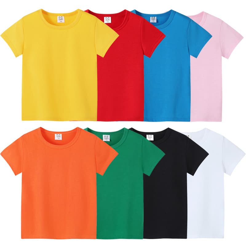 Summer Solid Color Kids Short Sleeve T-Shirt for Boys and Girls, Plain T-Shirt Wholesale, No Pattern, Hand-Painted Advertising Shirts, Factory Direct Drop Shipping