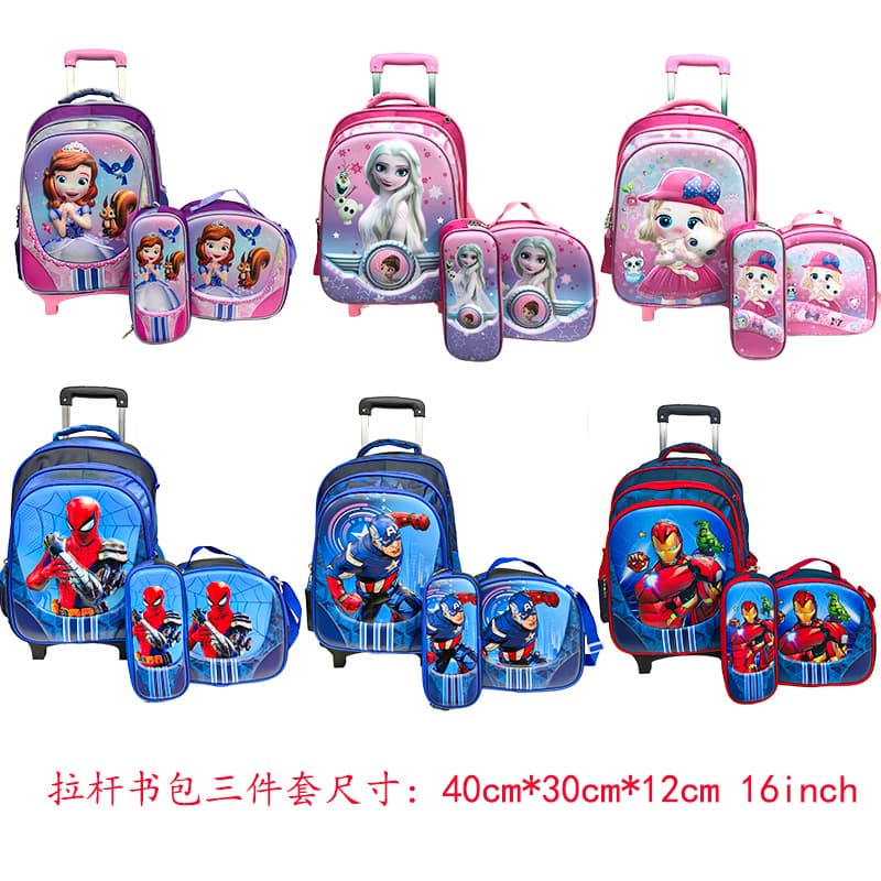 HSD Trolley Three-piece School Bag Foreign Trade Wholesale 16-inch Snow White Backpack Outing Wear-Resistant Trolley Backpack