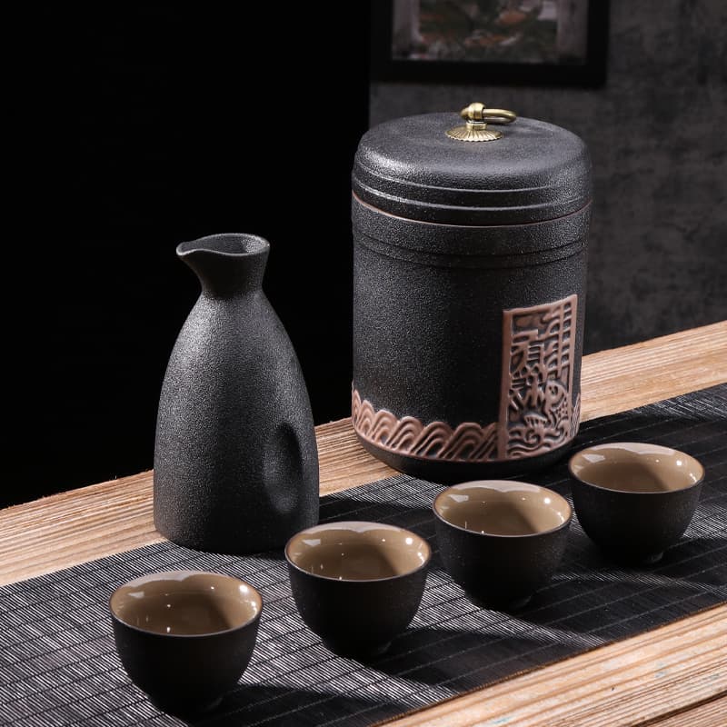 Ancient Pottery Year-Round Abundance Fish Wine Warmer, Wine Pot, Large Capacity Wine Set for Home Use