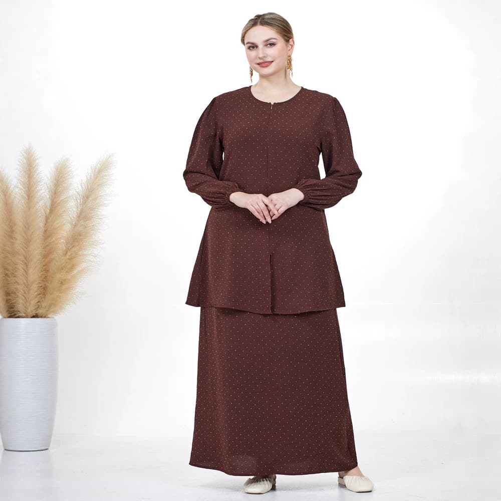 F509 Export Cross-Border Malay Women's Rhinestone Two-Piece Dress Set Fashion Casual Skirt Set In Stock
