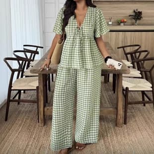 Stock European and American Cross-Border Stock Foreign Trade Top Wide Leg Pants Set Women's Summer New Fashion Plus Size Women's Elegant