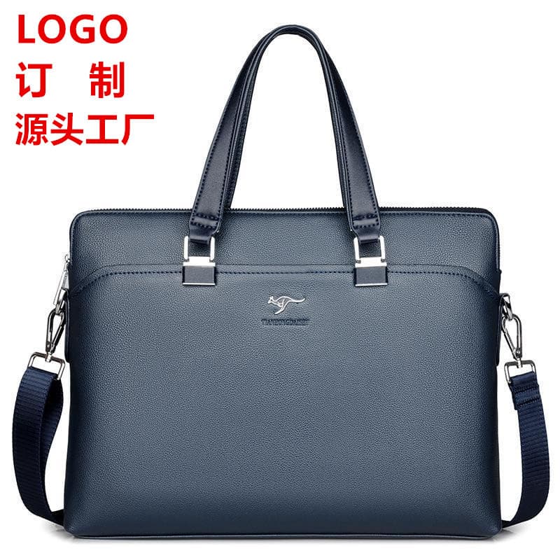 Large Capacity Men's Handbag Business Trip Computer Bag Shoulder Crossbody Bag Waterproof PU Leather Solid Color Commuter Bag