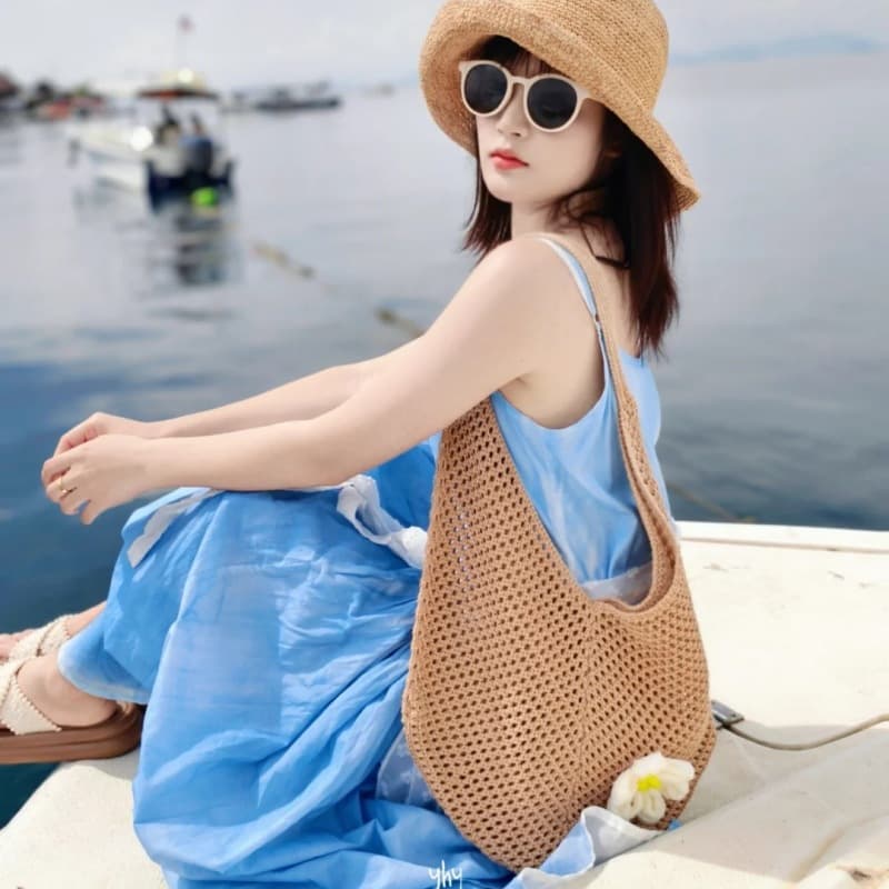 Summer Beach Woven Bag Women's New Style Shoulder Bag Large Capacity Tote Bag Beach Vacation Straw Bag Loose-Fitting