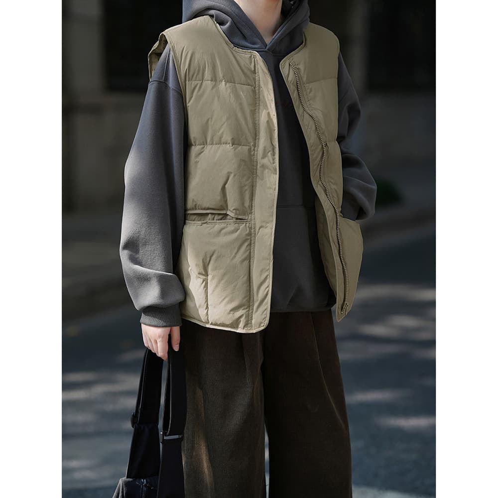 Yanshuang White Duck Down Down Vest for Women, Winter Korean Version Versatile Round Neck Warm Vest Coat 80882