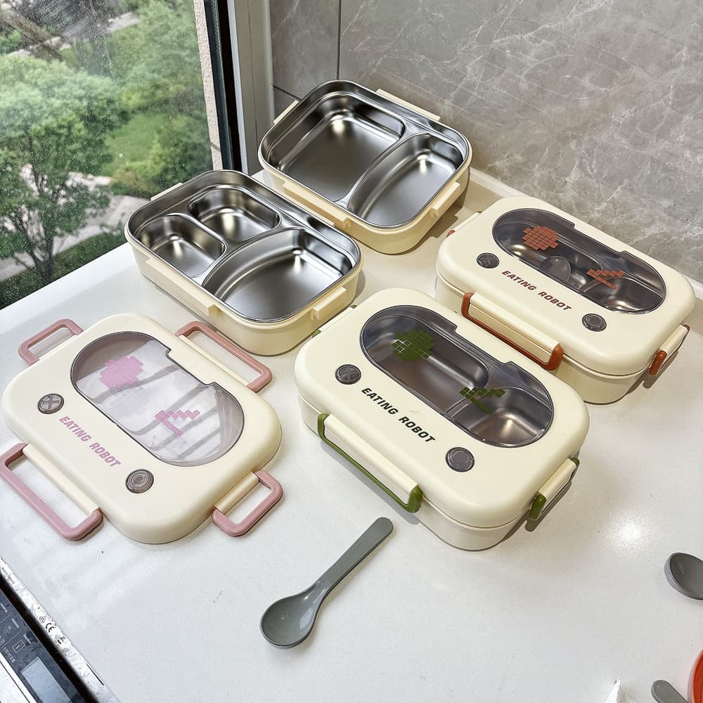 Cross-border popular lunch box, high-looking stainless steel student lunch box, insulated children's compartmented cartoon lunch box wholesale