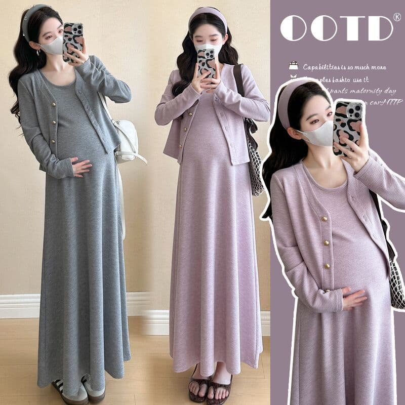 Pregnant women's autumn dress suit, new temperament two-piece skirt, pregnant mother's high-end autumn and winter suit