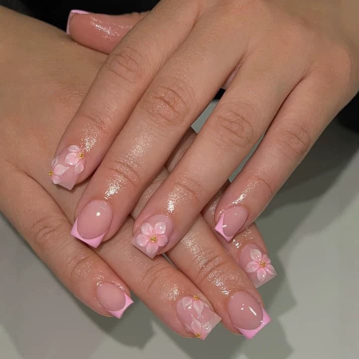 Cross-border wearable nail polish ins French pink edge manicure three-dimensional peach blossom commuting whitening removable factory wholesale price