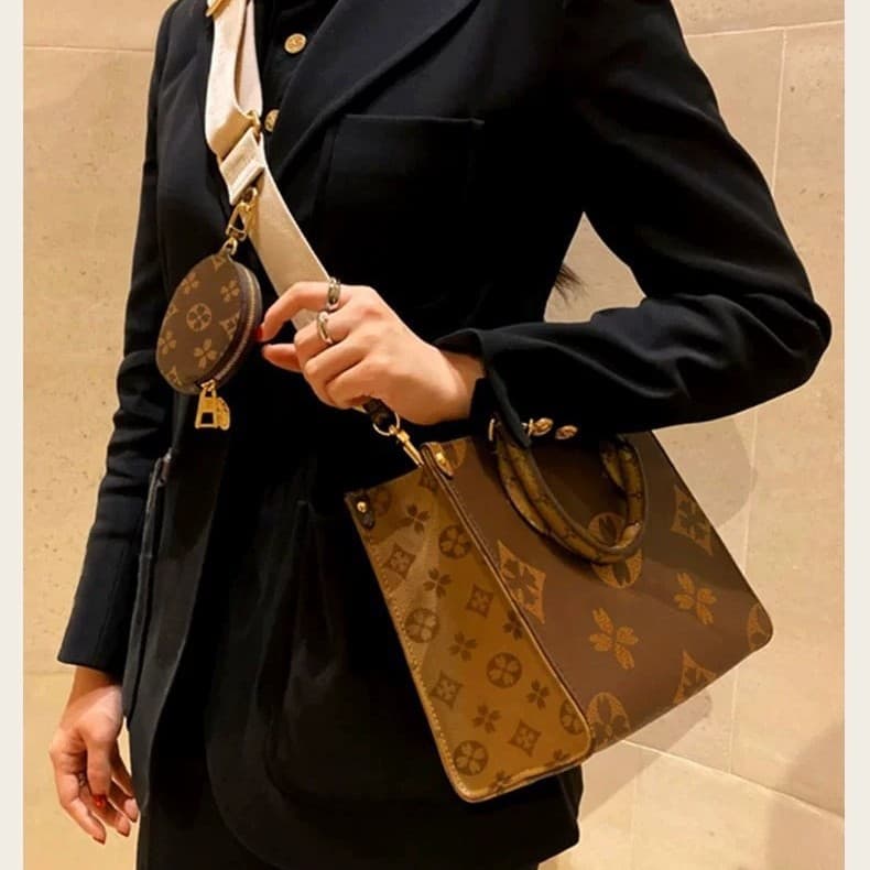 Real thing with label L jungle bag 2025 new chip ONTHEGO genuine leather V tote single shoulder crossbody hand print