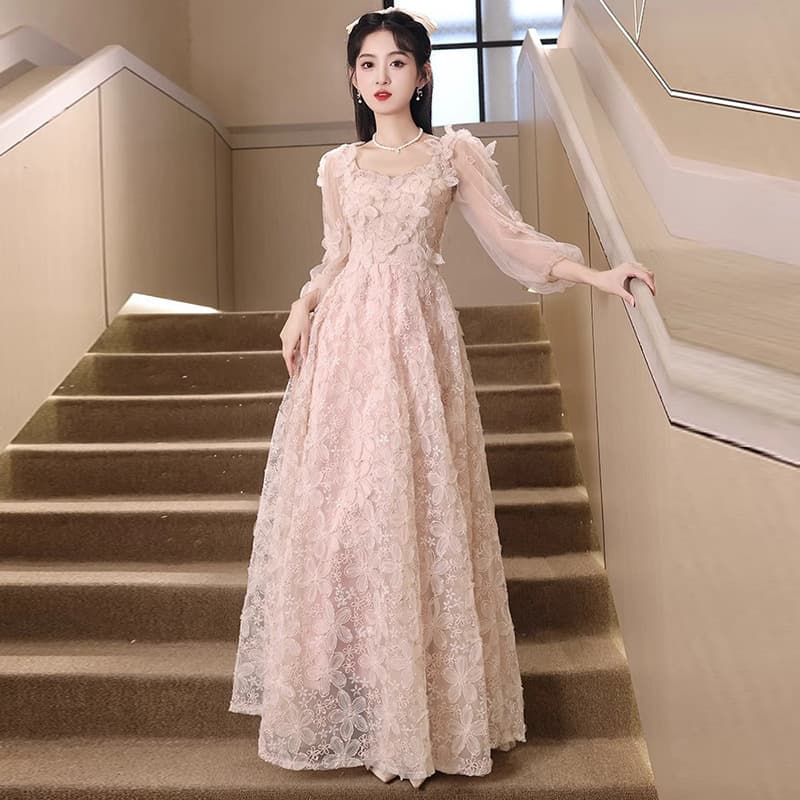 Evening dress skirt women's high-end new high-end light luxury niche high-end French socialite noble fairy pink flowers