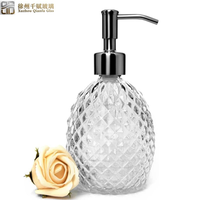 Directly Supplied from the Manufacturer, Diamond-Shaped Press-Type Hand Sanitizer Bottle, Glass Bottle, 350ml Round Colorful Bathroom Supplies Dispensing Bottle