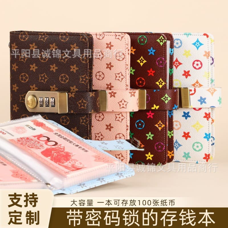 In Stock Vintage Cash Savings Book with Combination Lock A6 Portable Banknote Cash Organizer Japanese Style Money Clip Album