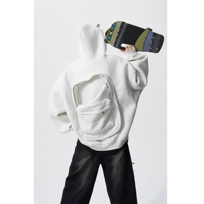 Stylish Small Backpack Couple Hoodie Men's Spring Autumn High Street Loose Fit Hooded Jacket Trendy Solid Color Casual Fashion