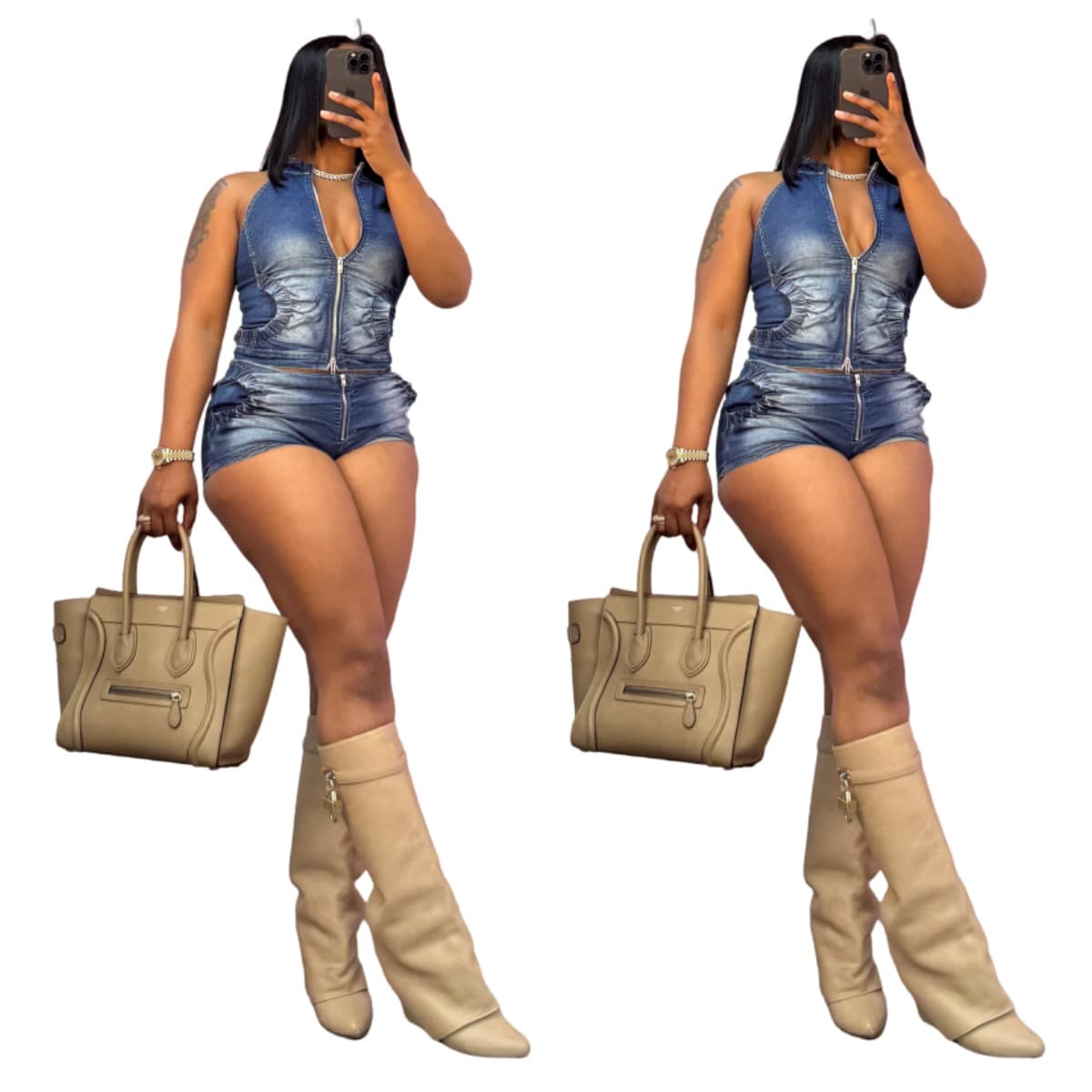 New Denim Vest Shorts Suit MZ88642 Europe and America Amazon Hot Stretch Shorts Women's Fashion