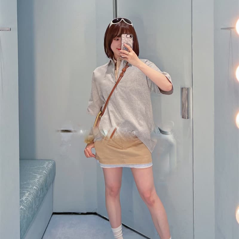 26 summer new style Nanyou high-definition Miu simple, casual, versatile, lazy, daily half-zip polo shirt
