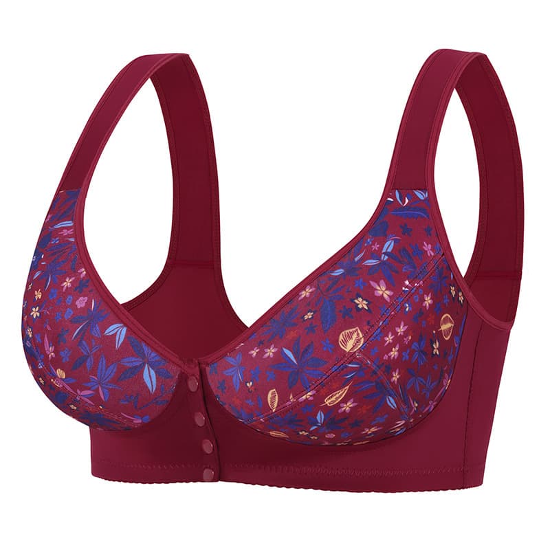 Thin Cup Front Closure Mature Women's Printed Wireless Vest Style Bra Plus Size Cross-Border Bestseller for Full Bust