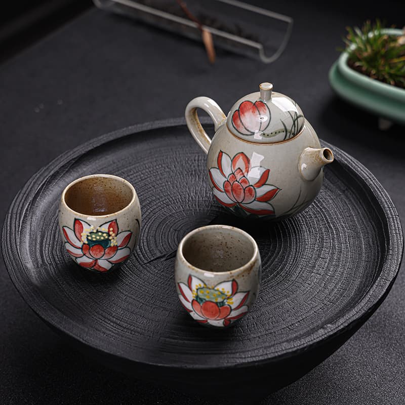 Jingdezhen Chai Burning Hand-painted Flower Teapot Tea Set One Pot Two Cups Tea Maker Travel Tea Set Home Office