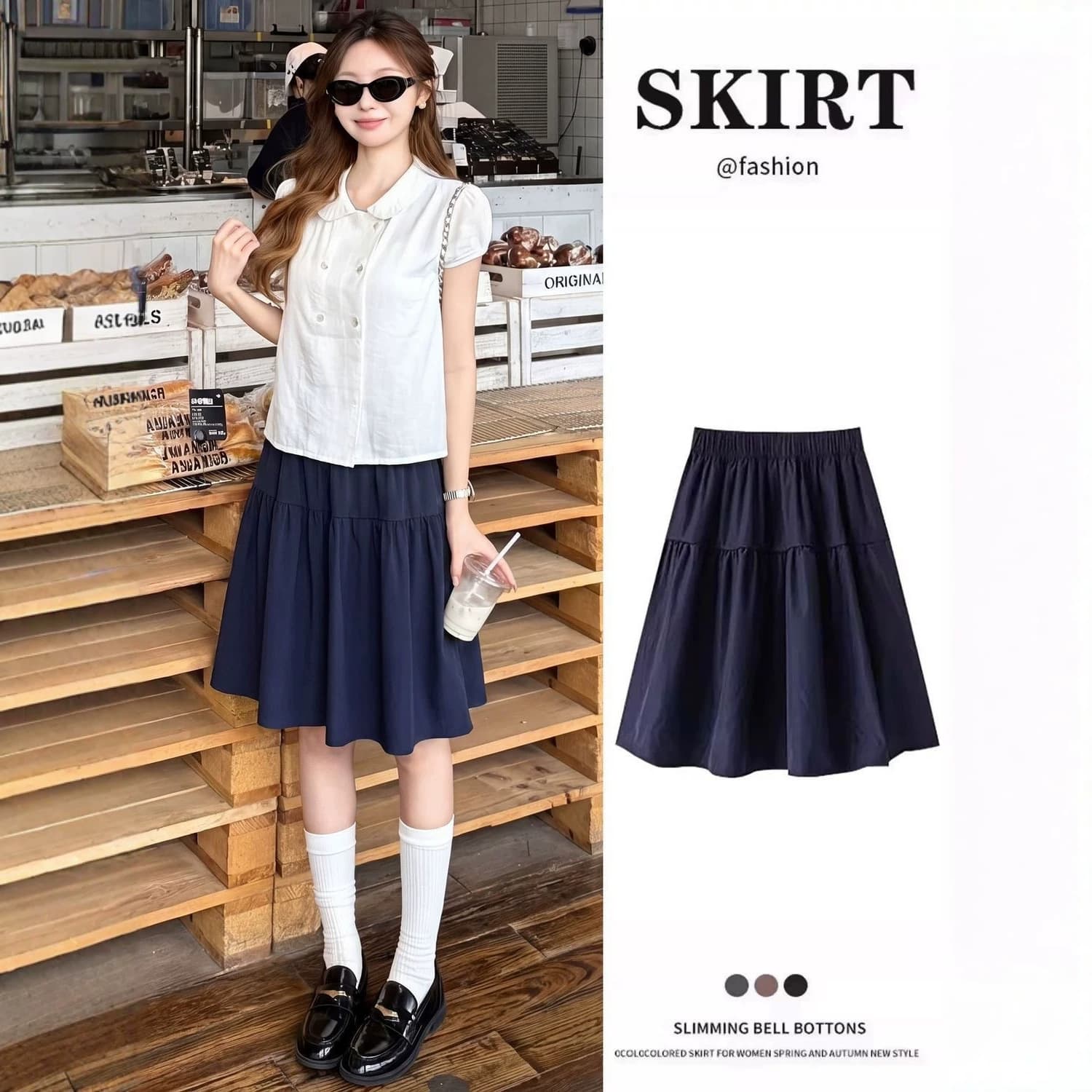 [Chanlan] New Style Japanese Skirt Women Summer 2026 School Style Slimming Short Skirt Half Skirt Five Point Umbrella Skirt