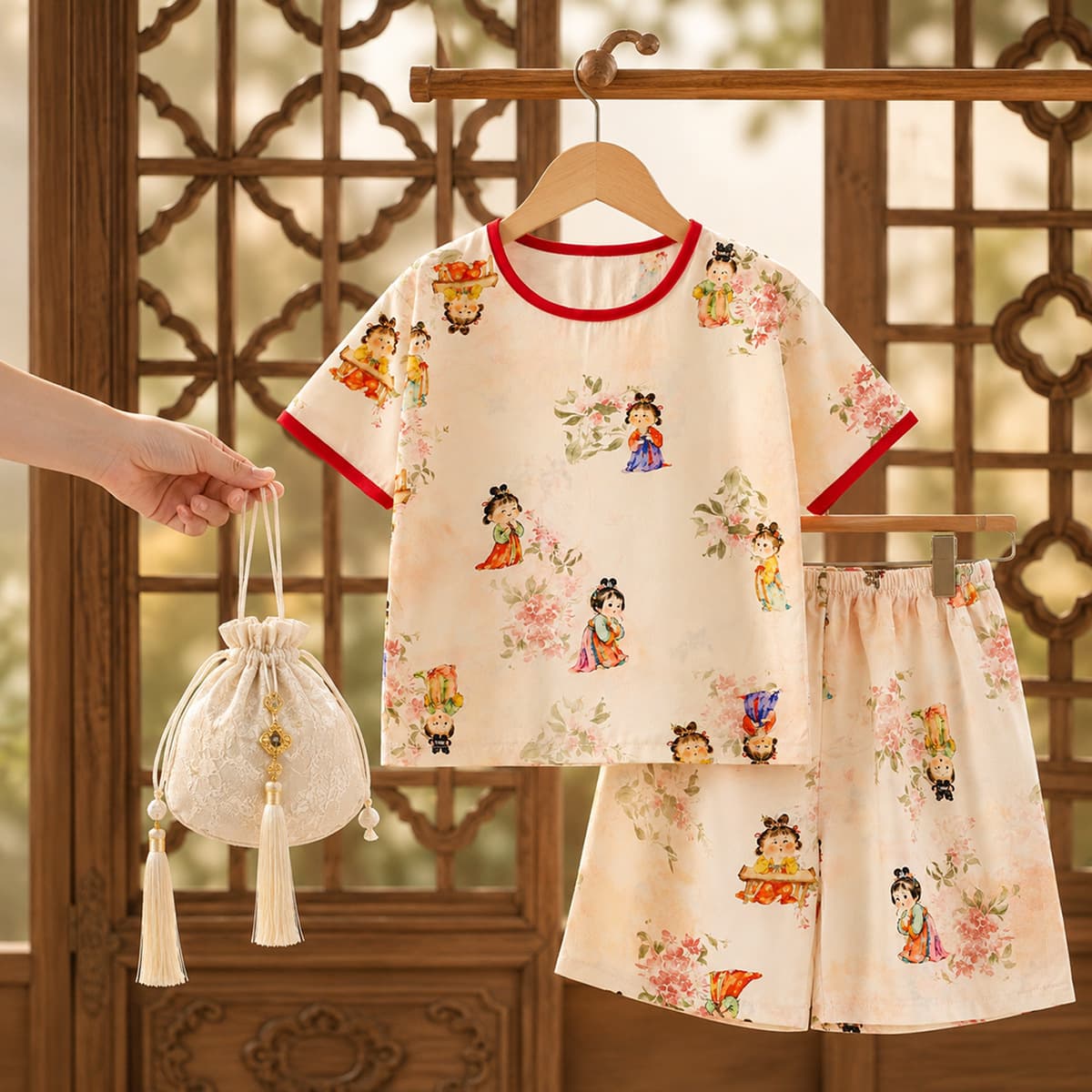 Girl Short Sleeve and Shorts Set 2026 Summer New Arrival National Style Little Girl Two-Piece Set New Chinese Style Summer Wear Baby Girl