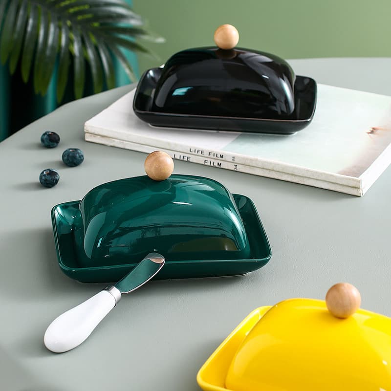 Light luxury butter dish ceramic butter box with lid simple butter dish western cheese butter box with knife foreign trade tableware