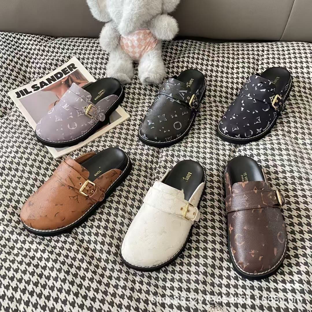 Louis Letter Slippers, Women's Summer New Thick-Soled Outdoor Slide Sandals, One-Step Half Slippers with Closed Toe