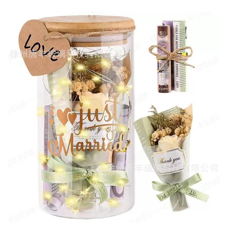Cross-border Amazon Wedding Glass Gift Light-up Dried Flower Craft Best Friend Birthday Wish Bottle Printed Logo