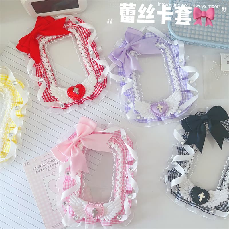 DIY Cute Girly Angel Wings Set Ins Style Lace Card Sleeves Fabric Small Card Pendants Handmade Finished Products