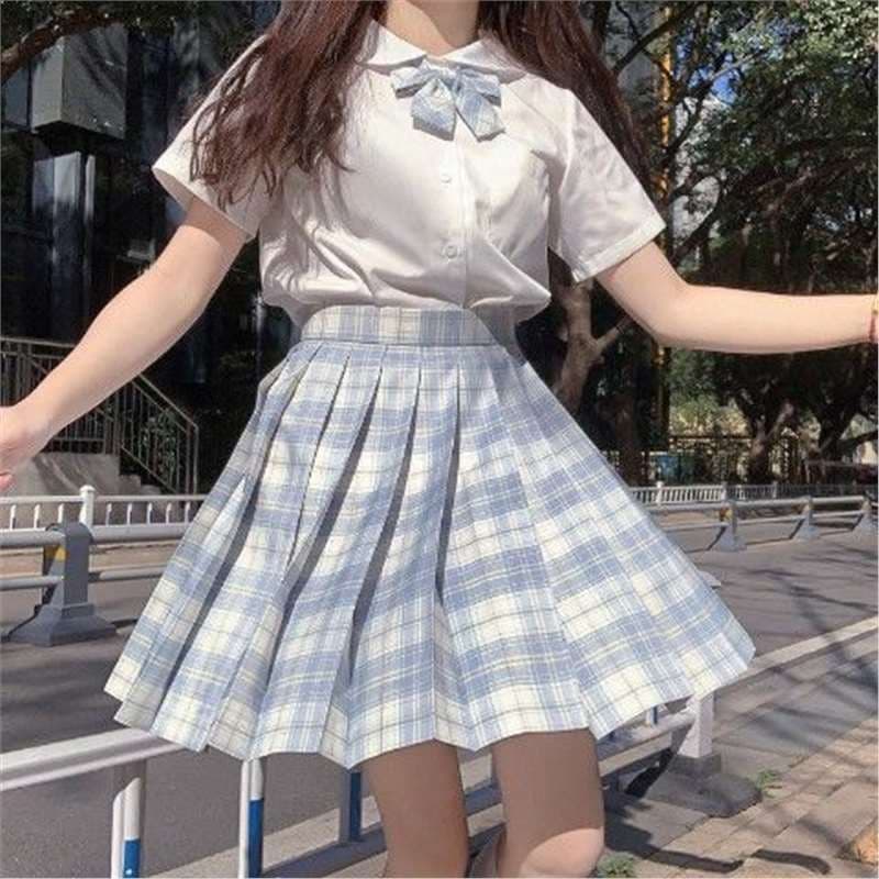 Cute Children's JK Uniform Set White Grid Skirt Short Sleeve Sailor Outfit Summer Fashionable 12-Year-Old Girls' Clothing