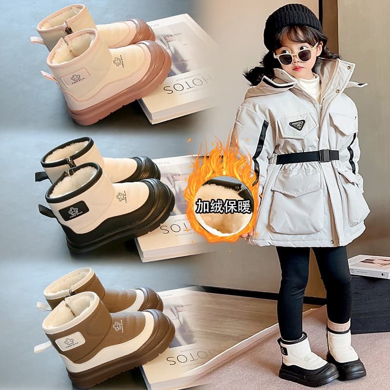 Children Snow Boots 2025 Winter New Style Unisex Soft-Soled Cotton Boots Fleece-Lined Thick Warm Fashion Mid-Calf Cotton Shoes