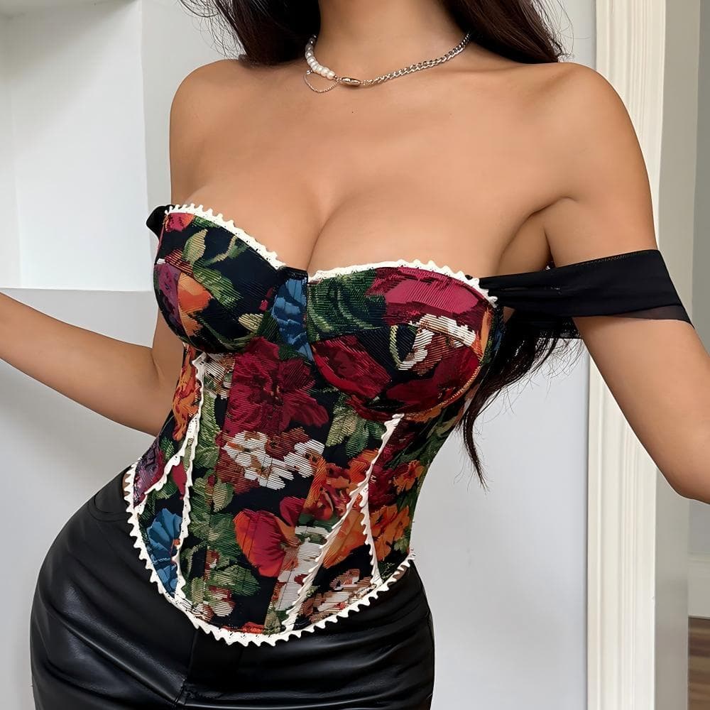 Cross-border Women's New Fashion Vintage French Jacquard Corset Bustier Camisole Top 71097