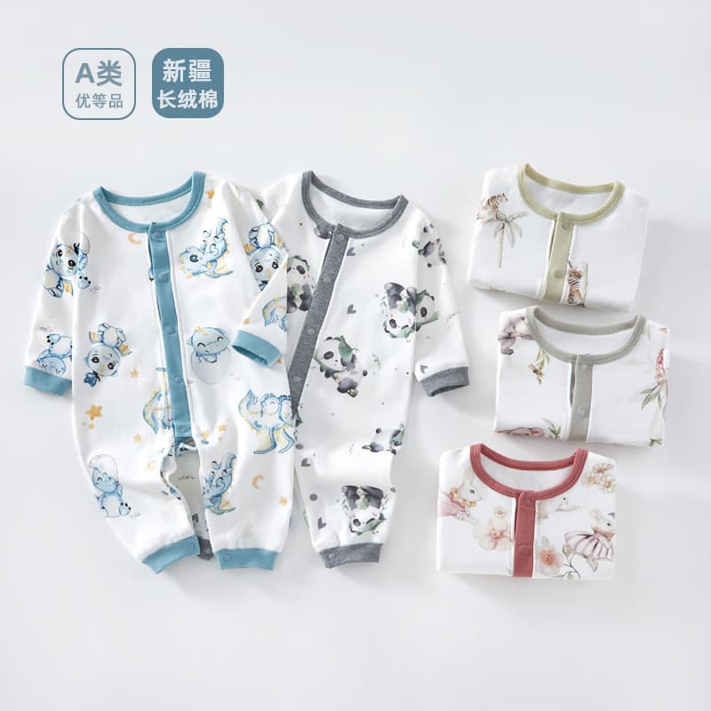 Newborn Baby Cotton Bodysuit, Long-Sleeve, Front Snap, Cute Print Romper for Boys and Girls