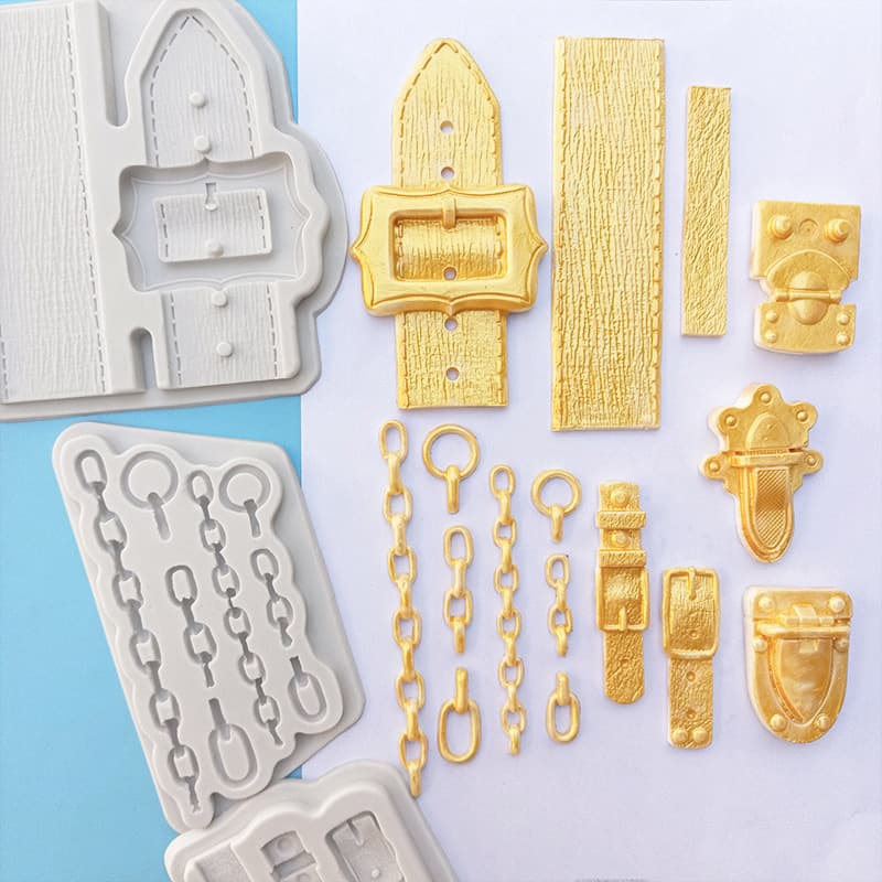 Vintage Bag Buckle Accessories Silicone Mold Bag Fondant Cake Metal Chain Zipper Bag Buckle Baking Mold