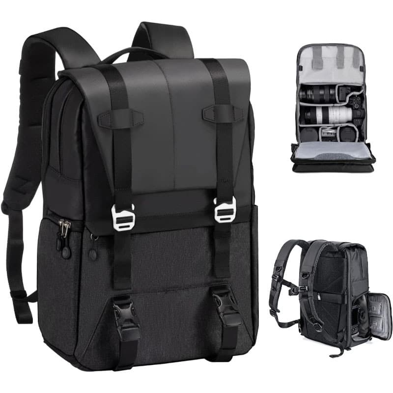 Large Capacity Backpack Camera Bag for Men and Women, 15.6-Inch Laptop Bag, Water-Resistant Backpack, Black