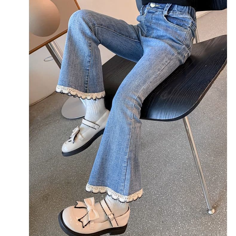New Girls' Jeans for Spring and Autumn Fashionable Wide-Leg Pants Children's Spring Pants Girls' Casual Straight-Leg Pants