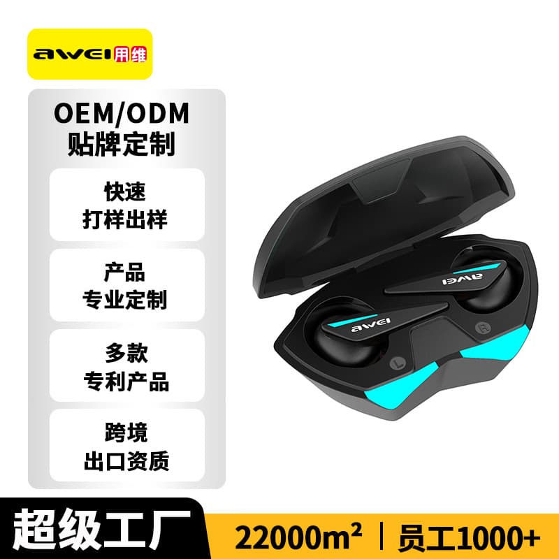Awei Custom Bluetooth Earbuds Waterproof Sweatproof Colorful Breathing Light True Wireless Gaming Sports Huqiangbei Earphones