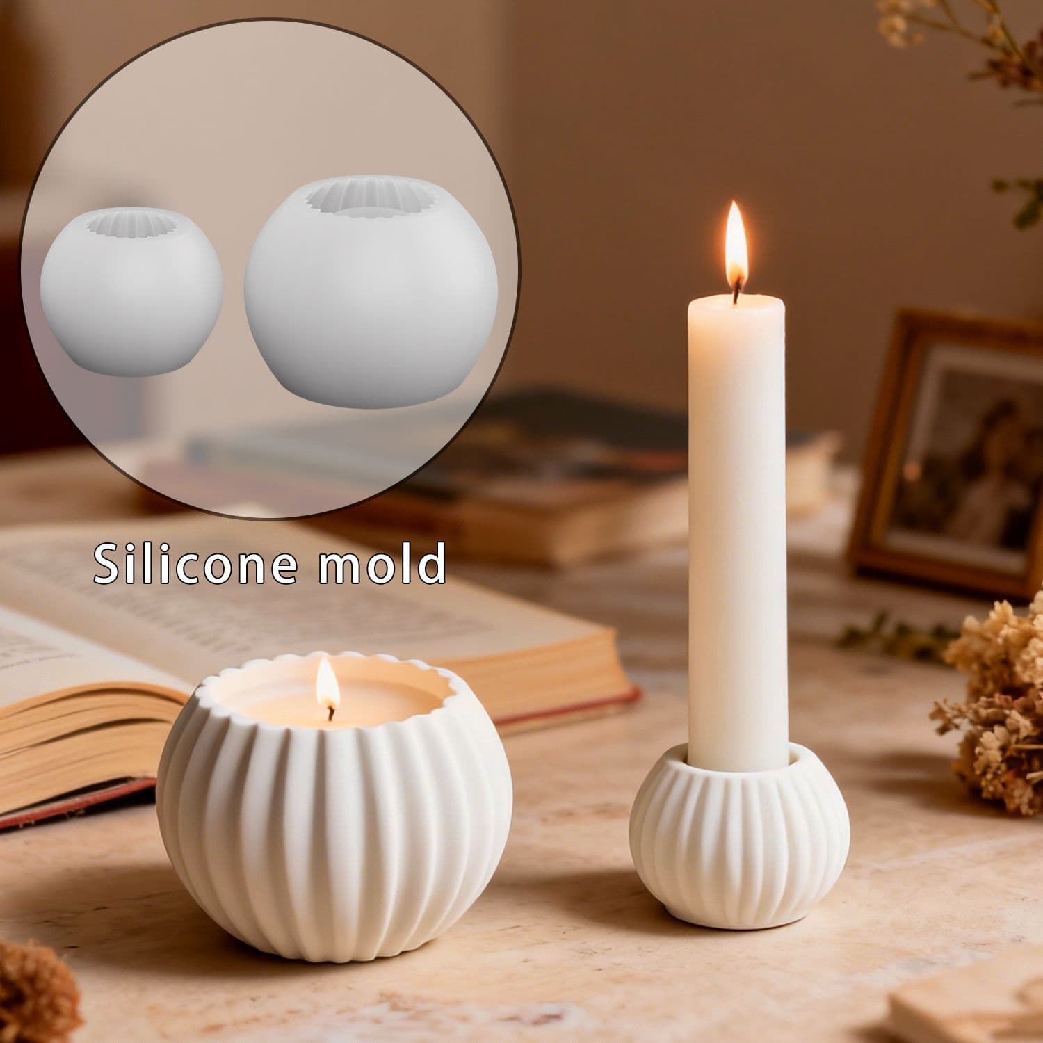 Proud diy striped candlestick candle cup glue mold plaster vase ornaments silicone mold
