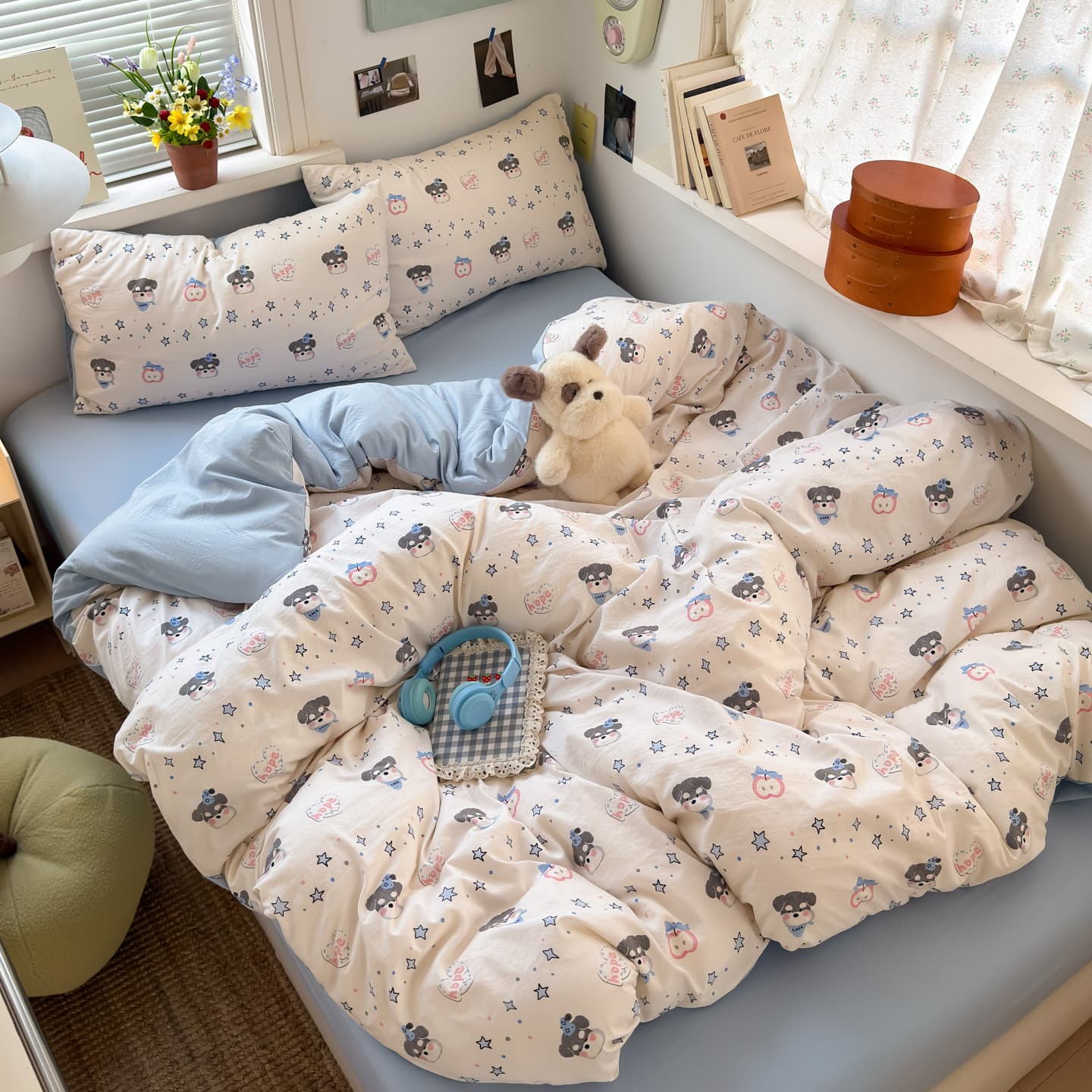 Category a maternal and infant grade super soft four-piece set of washed cotton sheets and quilt cover student dormitory fitted sheet three-piece set of bedding 4