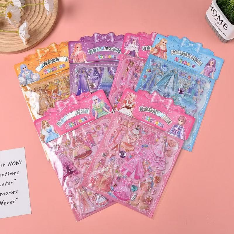 Children's Double-Layer Gemstone Early Education Bubble Stickers Dress-Up Stickers 3D Cartoon Stickers DIY