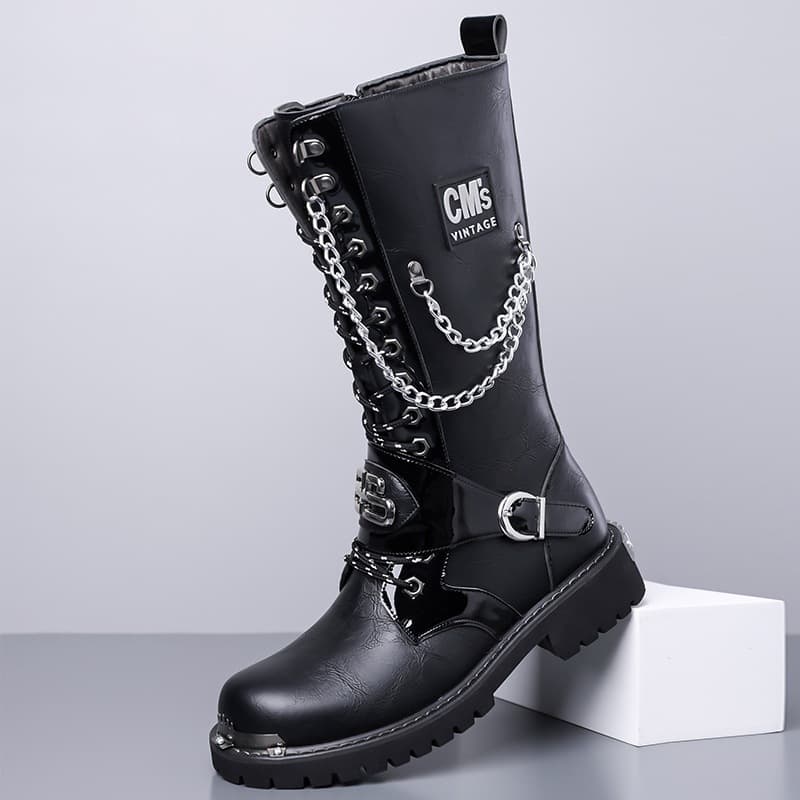 Men's Punk Long Boots Lace-Up Boots High-Top Fashion Rock Martin Boots Thick Sole 3111