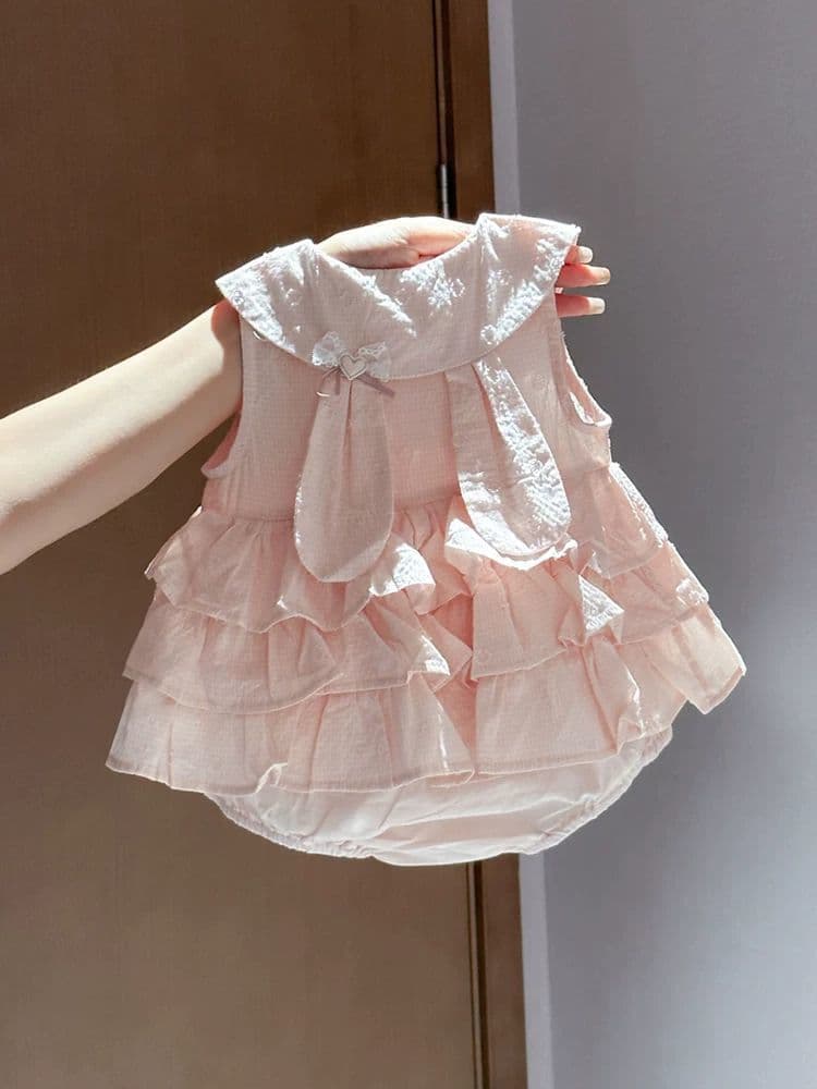 Summer new baby girl sweet doll collar cake skirt infant pink layered ruffle princess dress
