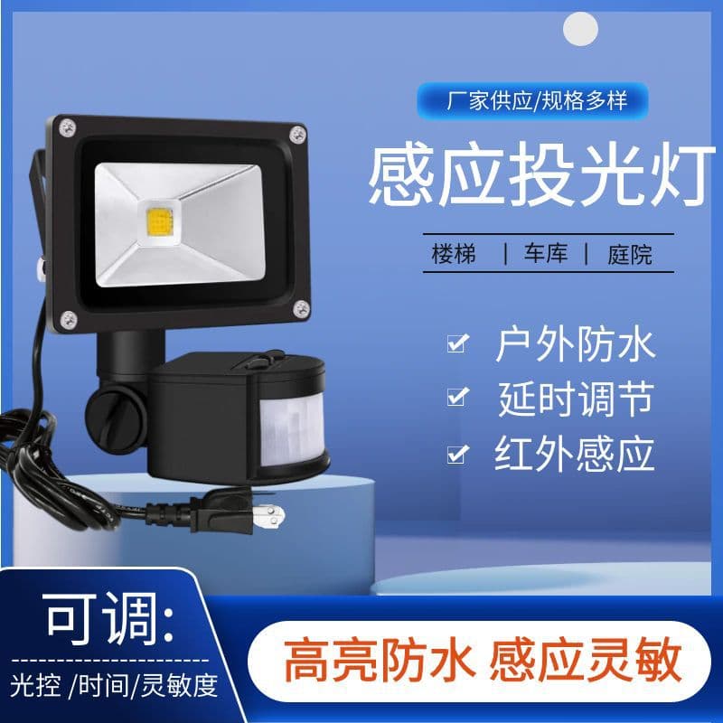 Cross-border supply of 10W motion-sensor floodlights for outdoor courtyards, LED corridors, passageways, stairwells, and garages.