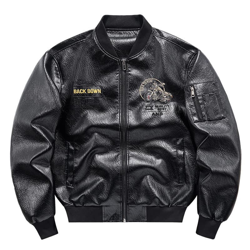 Cross-border Trade Spring/Autumn Motorcycle Jacket for Teenage Men, Stand Collar PU Jacket, Windproof, Warm, Casual Leather Jacket