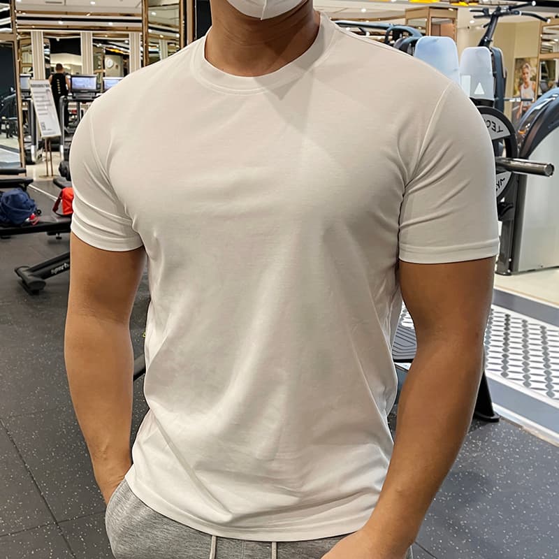 Men's Cotton Summer Muscle Fit Workout Running Training Tee Solid Short Sleeve T-Shirt Undershirt